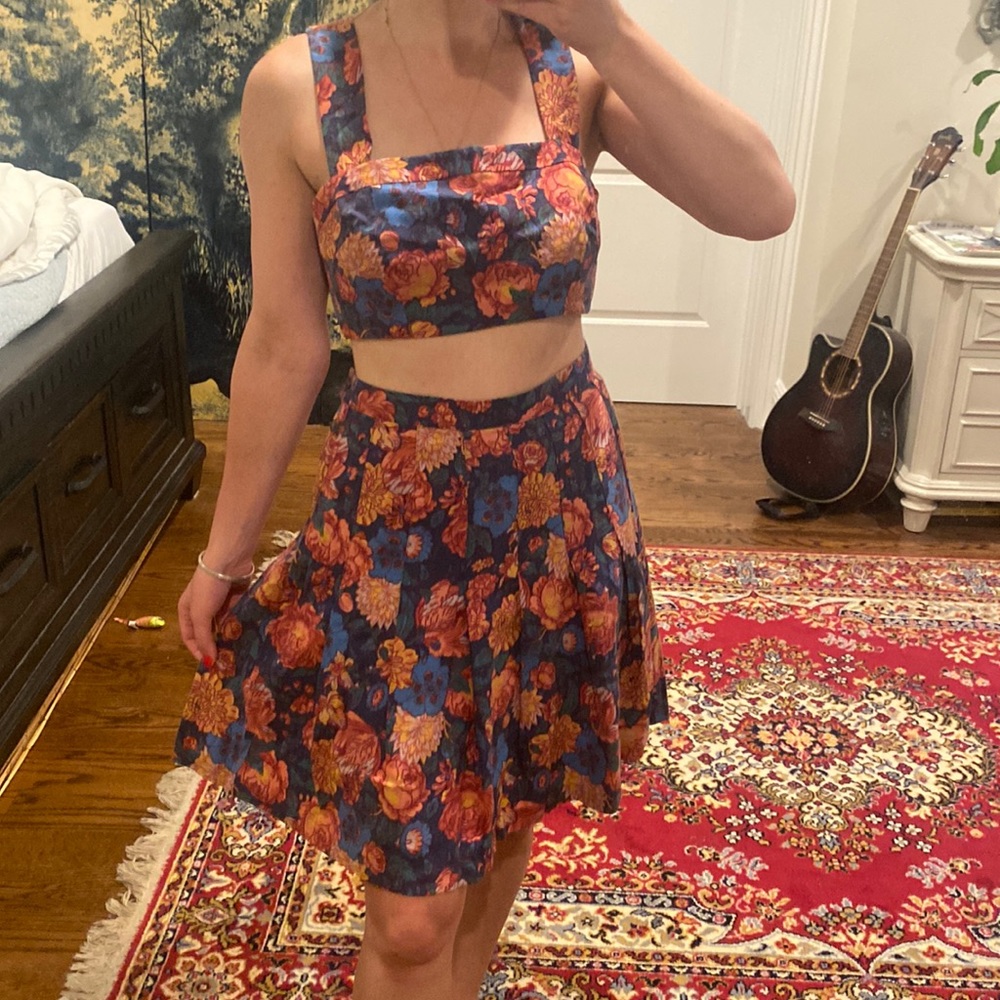 Vintage Floral Laura Ashley Cottagecore Skirt & Crop Top Set Size 12